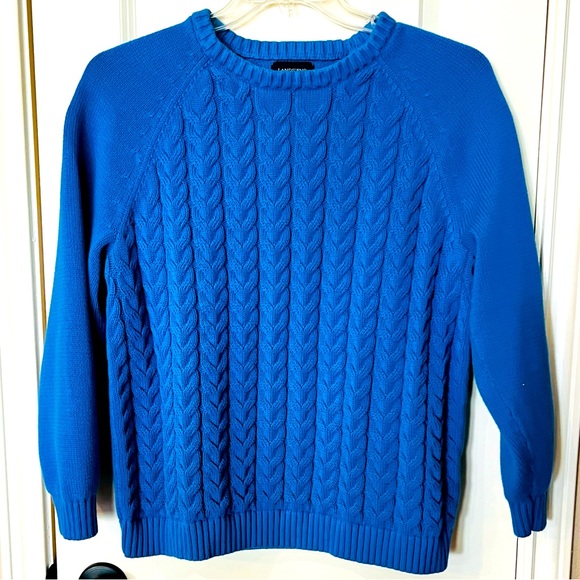 Land’s End Women's Cotton Drifter Cable Crew Neck Sweater Blue sweater 1X - Picture 2 of 9